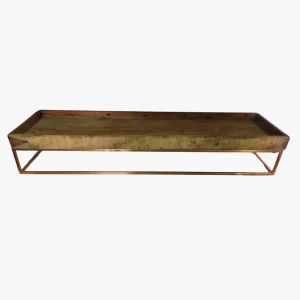 Bandeja Retangular Rústica Madeira com Cobre – 80x22cm